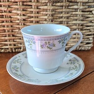 Ftd Made In China Vintage Teacup And Saucer Set Blue And Violet Floral